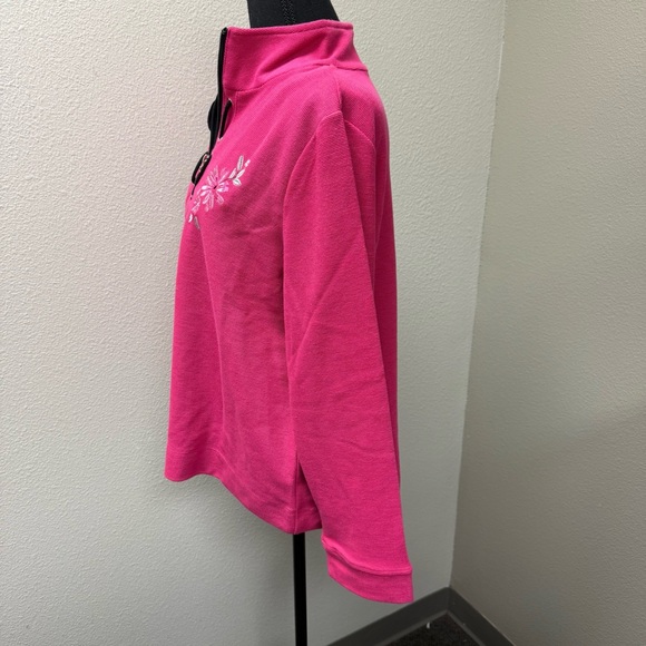 Allison Daley Pink Floral Embroidered Quarter Zip Pullover Petite Large - Picture 5 of 10